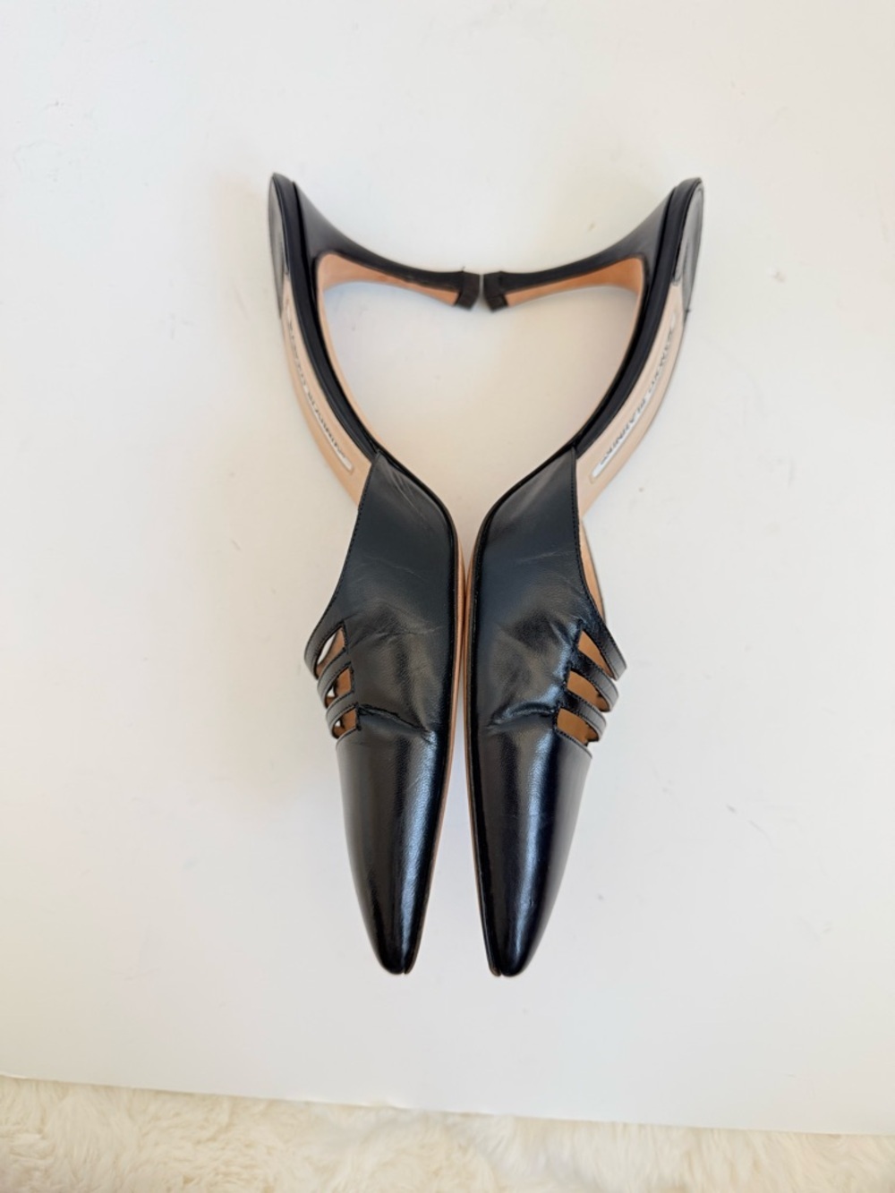 Manolo Blahnik Midnight Dark Navy blue Strappy Mule Heels Pointed Toe EU 37.5 - Picture 6 of 10